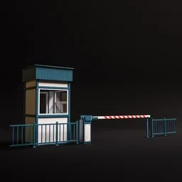 3D rendered security checkpoint with revolving barrier and booth, ideal for car entry control, designed in Blender.