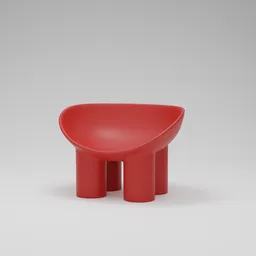 Red modern sculptural 3D chair model for Blender, minimalist design, isolated on a neutral background.