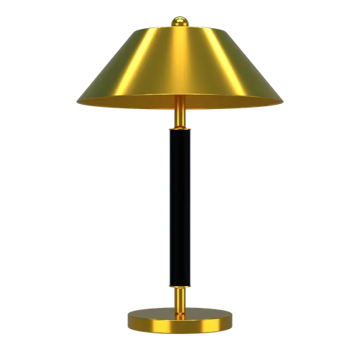 Realistic Blender 3D lamp model with gold shade and sleek base for interior design renderings.