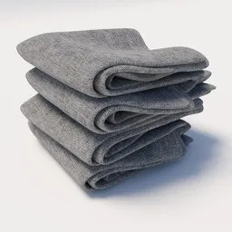 Realistic 3D model of stacked grey towels, detailed texture and folds, suitable for Blender rendering.