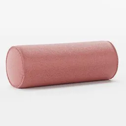 Red cylindrical 3D pillow model, designed for Blender, with realistic fabric texture, suited for digital interior design.