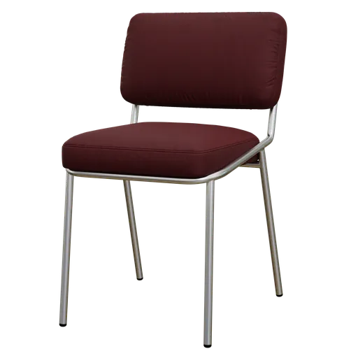 3D rendering of a maroon visitor chair with upholstered seat and backrest, silver frame, for Blender modeling.