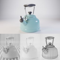 "Get the vintage look with the Chantal Vintage Tea Kettle 3D model for Blender 3D. This kitchen appliance features a classic design inspired by Antonín Chittussi, complete with a black and white color scheme. Perfect for any 3D home or kitchen scene."