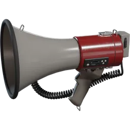 Detailed 3D model of a red and silver hand-held megaphone, compatible with Blender for animation and graphic design.