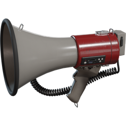 Detailed 3D model of a red and silver hand-held megaphone, compatible with Blender for animation and graphic design.