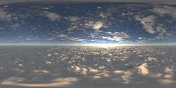 High-quality HDR image showcasing sunlit clouds against a clear blue sky for realistic scene lighting.