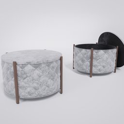 "Tufted Stool: A stylish and comfortable interior 3D model for Blender 3D. This pouf features a round top with tonal topstitching, a wooden base, and a plush design. Perfect for enhancing your interior design projects."