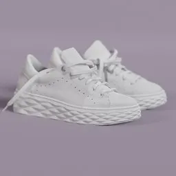"White Armani Exchange women's sneakers modeled in 3D with Blender software. Photogrammetry and 8K textures showcase the innovative design, combining style and comfort in modern footwear. Perfect for trendy fashion enthusiasts and 3D modelers alike."