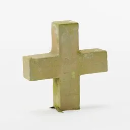 "Small Gravestone PBR Scan 01 - A photorealistic 3D model of a small sandstone gravestone with a green cross, captured through photogrammetry. Perfect for adding realism to graveyard scenes in Blender 3D."
