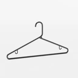 Realistic 3D model of a black plastic clothes hanger, suitable for Blender rendering and art projects.