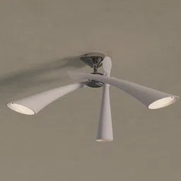 Detailed 3D model of a modern triple spotlight ceiling light, compatible with Blender rendering.