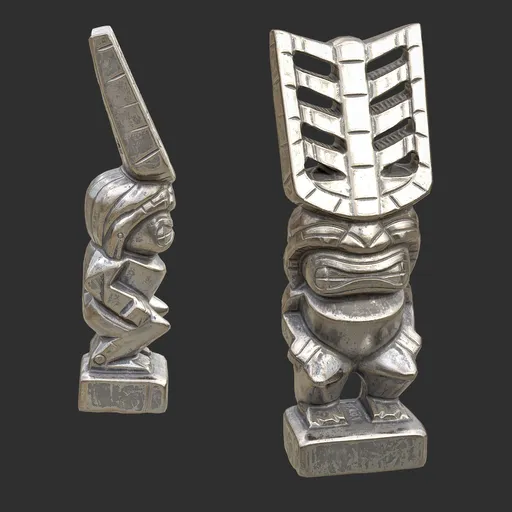 Tiki God Totem Obelisk Statue Silver