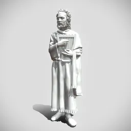 Detailed 3D model of bearded male figure holding a harp, designed for sculptural reference in Blender.