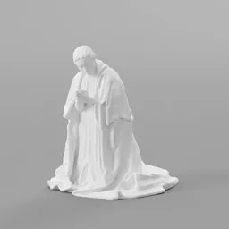 "Madonna statue in white robe, 3D model for Blender 3D. Full figure of mother of Jesus in prayer, with sacred and Catholic connotations. Rendered with Photoscan and suitable for 3D printing."