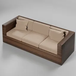Detailed 3D rendering of a modern beige three-seater armchair, designed for Blender, showcasing texture and realism.