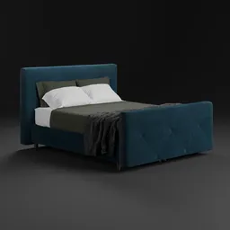 High-quality 3D model of a luxurious bed with soft blankets, ideal for Blender with adaptive subdivision, rendered in cycles.