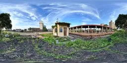 Sunset Old Train Station Grass Bluesky