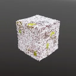 Realistic 3D cube of Turkish delight with detailed pistachio and coconut, rendered in Blender.