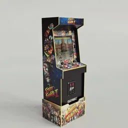 "Street Fighter 2 arcade machine model for Blender 3D - hyper-realistic and inspired by Kurt Wenner and Andreas Gursky. Perfect for game-console category projects and home entertainment. Available on BlenderKit."