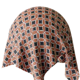 Seamless PBR material for 3D rendering of Indonesian Batik Kawung cloth with intricate patterns.