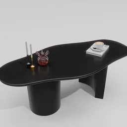 3D-rendered funky cloud-shaped coffee table in black with accessories, optimized for Blender users.