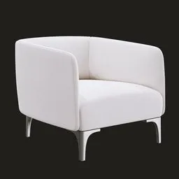 Detailed 3D model of a stylish modern white armchair with metallic legs, compatible with Blender.