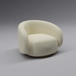 "White single seater sofa chair with a wooden base, soft 3D render. This 3D model for Blender 3D features plush leather pads and a nubile body, resembling the style of Paolo Parente. Its asymmetrical design and French features make it a unique addition to any virtual space."