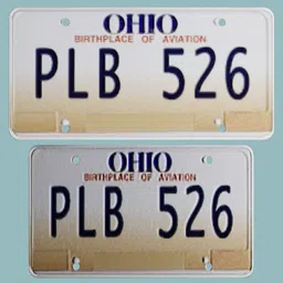 3D Ohio license plate model, basic vehicle part for cars, suitable for Blender 3D projects.