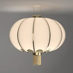 Realistic white paper lantern 3D model with intricate gold details, ideal for Blender rendering and ceiling decor visualization.