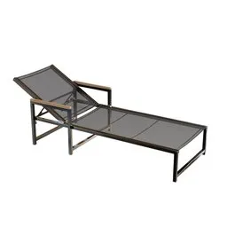 Detailed 3D model of an adjustable backrest sun lounger, black finish, suitable for poolside use, compatible with Blender 3D.
