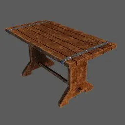 Detailed 3D wooden table model with rustic texture for Blender rendering or animation projects.