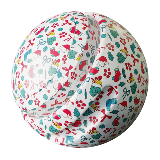 PBR texture of festive Christmas wrapping paper with customizable scale, color, and reflection for 3D materials in Blender.