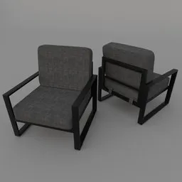 Detailed 3D model showcasing two modern steel chairs with cushions, compatible with Blender.