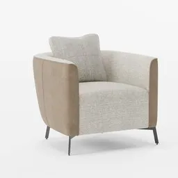 High-quality 3D armchair model, two-tone upholstery with cushion, for Blender rendering, isolated on white.