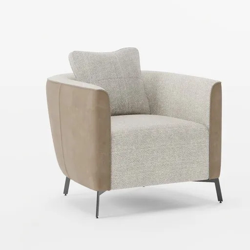 High-quality 3D armchair model, two-tone upholstery with cushion, for Blender rendering, isolated on white.