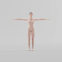 "3D model of Eva character rigger in Blender 3D - a realistic, nude female body with well-defined shoulders in a T-pose, rigged for animation. Created using compute shader technology by Andrew Tate and John Pawson, this lossless model offers top-notch art for your projects."