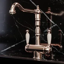 High-quality 3D model of a classic faucet with detailed textures, centimeter precision, rendered in Cycles, available in .blend format.