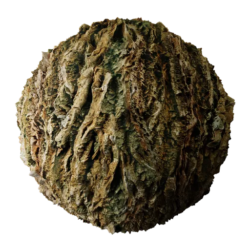 High-resolution tree bark PBR texture for realistic 3D material rendering in Blender and other 3D applications.