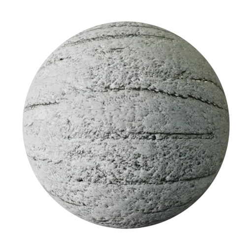 Seamless PBR texture of bare concrete with horizontal rouge lines for 3D Blender material use.