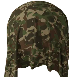 High-quality PBR camouflage texture for 3D modeling in Blender, optimized for fabric simulations in military environments.