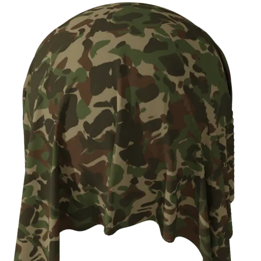 High-quality PBR camouflage texture for 3D modeling in Blender, optimized for fabric simulations in military environments.