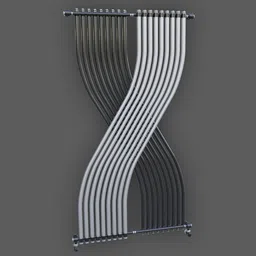Detailed curved towel-rail 3D model render, suitable for Blender, showcasing contemporary design, smooth metal finish.
