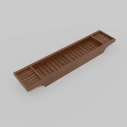 "Wooden bathrest or tray for Blender 3D: utility category. Fits over bath. AI generated description inspired by Kanō Shōsenin and Albert Anker."