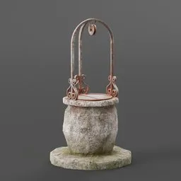 "Medieval-style Old Well 3D Model for Blender 3D - Stone Water Fountain, Flower Pots, and Amphora included. Perfect for Exterior-Other Scenes."