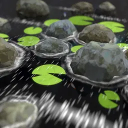 Stylized Rainy Pond with Lily Pads