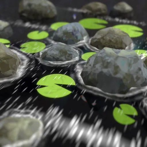 Stylized Rainy Pond with Lily Pads