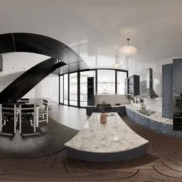 Elegant Loft Kitchen With Curved Ceiling