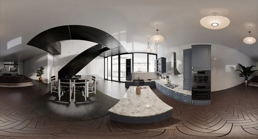 Elegant Loft Kitchen With Curved Ceiling