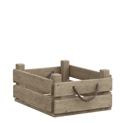 Detailed wooden crate 3D model with high-quality textures, perfect for Blender architectural rendering.