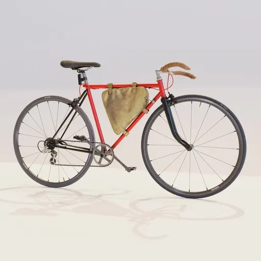 Detailed low-poly 3D bicycle model with textures, optimized for Blender rendering and customization.